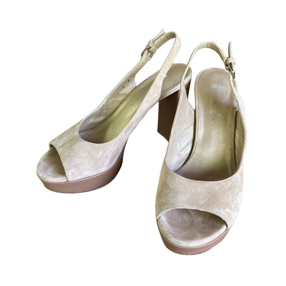 Stuart Weitzman Suede Platform Slingback Sandal Nude Taupe Size 8